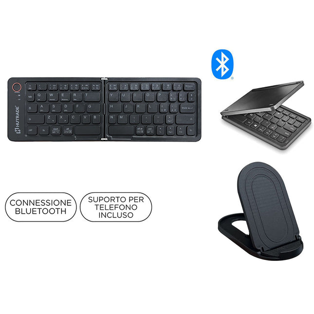 Mini tastierino bluetooth pieghevole ricaricabile tastiera portatile con supporto per cellulare per smarphone tablet pc tv - enzoled