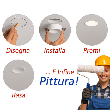 Portafaretto da incasso in gesso a scomparsa quadrato per faretti enzoled