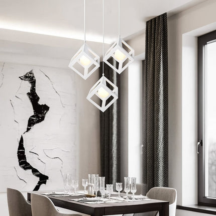 Lampadario a sospensione con 3 cubi 3d stile geometrico attacco E27