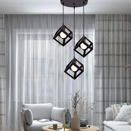 Lampadario a sospensione con 3 cubi 3d stile geometrico attacco E27