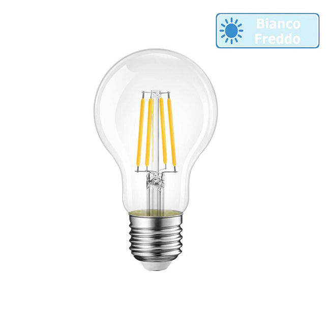 Lampadina a led a filamento in vetro lampada E27 4 watt luce fredda 6500k calda 3000k naturale 4000k A60 - enzoled