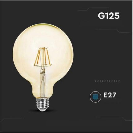 Lampadina led a filamento stile vintage antico 8 watt attacco e27 ambrato globo g125 sfera a luce calda 2600k - enzoled