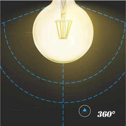 Lampadina led a filamento stile vintage antico 8 watt attacco e27 ambrato globo g125 sfera a luce calda 2600k - enzoled