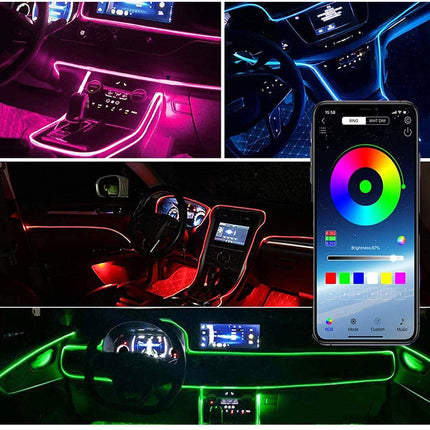 Strip led rgb per interno auto striscia decorativa 6 metri fibra ottica luci multicolor con APP per cruscotto porta - enzoled