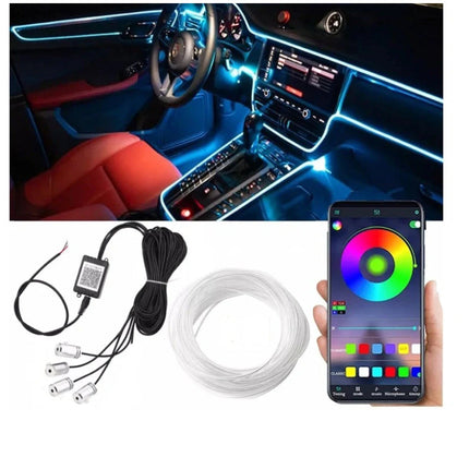 Strip led rgb per interno auto striscia decorativa 6 metri fibra ottica luci multicolor con APP per cruscotto porta - enzoled
