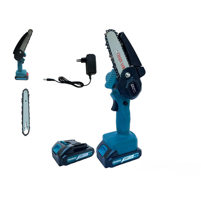 Motosega con oliatore a doppia batteria 26V 2 lame 6” 8” ricaricabile tagliarami giardinaggio elettrosega - enzoled