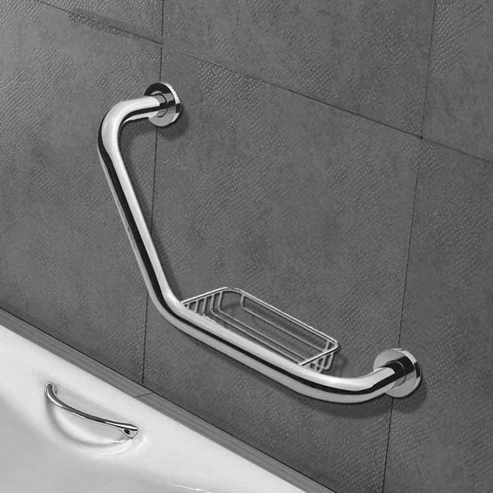 Maniglione di sicurezza ad angolo con portasapone da bagno in metallo cromato supporto per anziani da parete sostegno per disabili per vasca doccia - enzoled