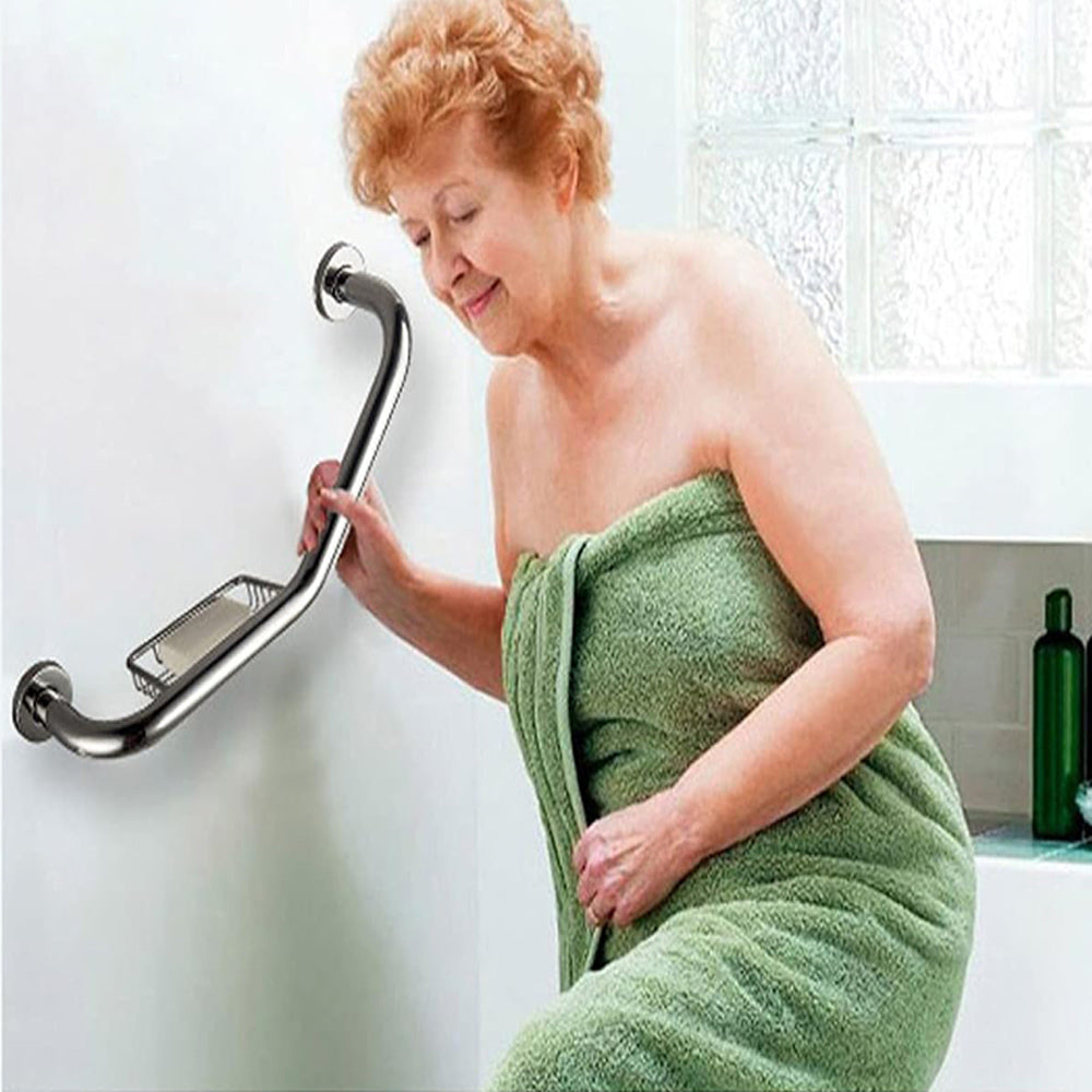 Maniglione di sicurezza ad angolo con portasapone da bagno in metallo cromato supporto per anziani da parete sostegno per disabili per vasca doccia - enzoled