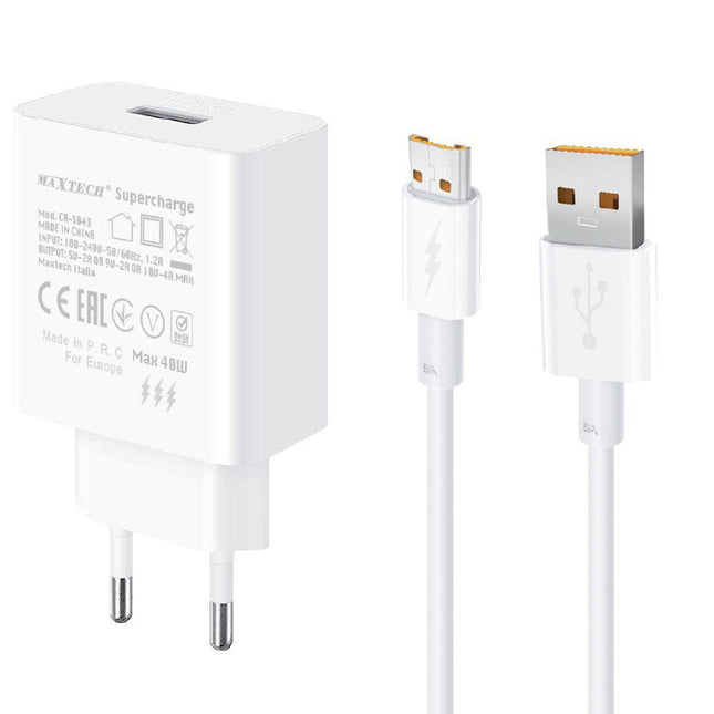 Kit caricabatterie usb microusb per tablet smartphone 1 metro bianco supercharge 40watt - enzoled