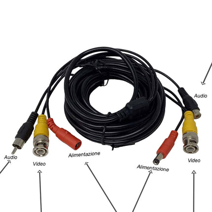Cavo bnc per telecamere 15 metri videosorveglianza collegamento audio e video connettore rca maschio femmina - enzoled