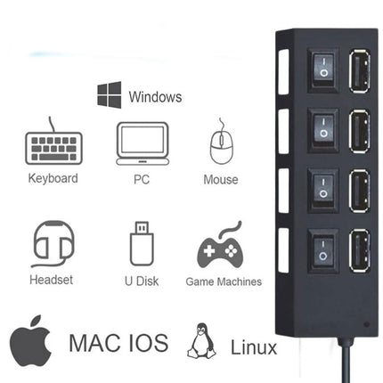 Hub usb 2.0 4 porte moltiplicatore sdoppiatore per pc notebook 4 uscite con interruttori on/off e luci led - enzoled