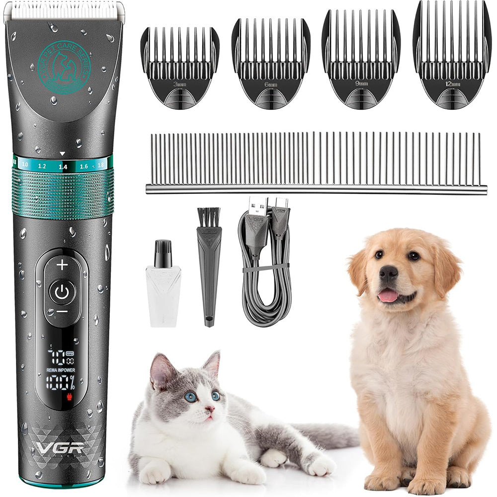 Tosatrice per cani e gatti rasoio ricaricabile con display 4 pettinini tagliapeli toelettatura per animali domestici impermeabile IPX7 - enzoled