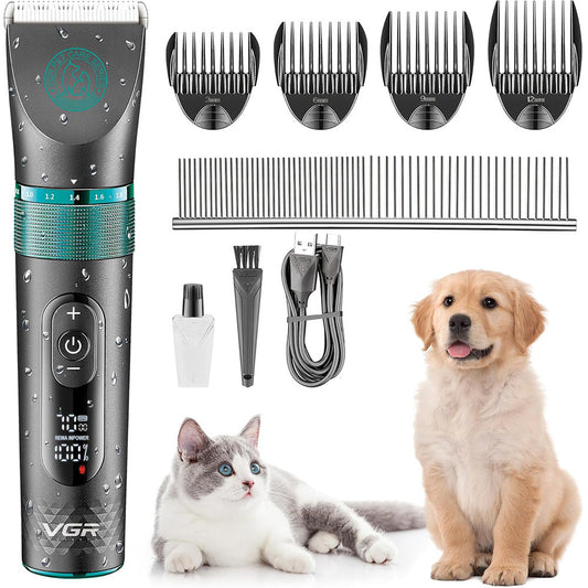 Tosatrice per cani e gatti rasoio ricaricabile con display 4 pettinini tagliapeli toelettatura per animali domestici impermeabile IPX7 - enzoled