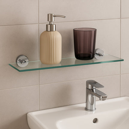 Mensola porta oggetti in vetro lucido trasparente da bagno enzoled