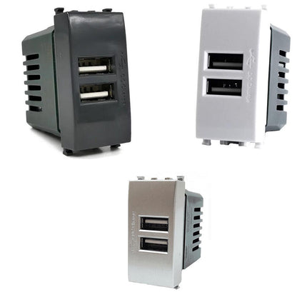 Modulo presa doppia USB da muro per placca cassetta 503 compatibile con Vimar Plana 5V 2 Usb - enzoled