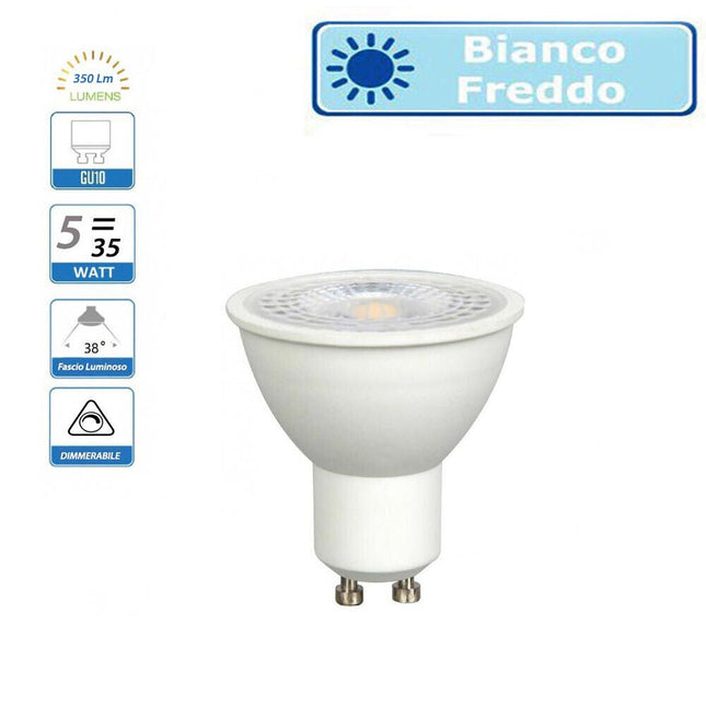 Faretto led cob 5 watt GU10 lampada spot dimmerabile luce fredda 6500k faretti risparmio energetico - enzoled