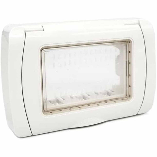 Placca idrobox 4 posti compatibile con vimar plana IP55 coperchio modulo cassetta 503 bianco - enzoled