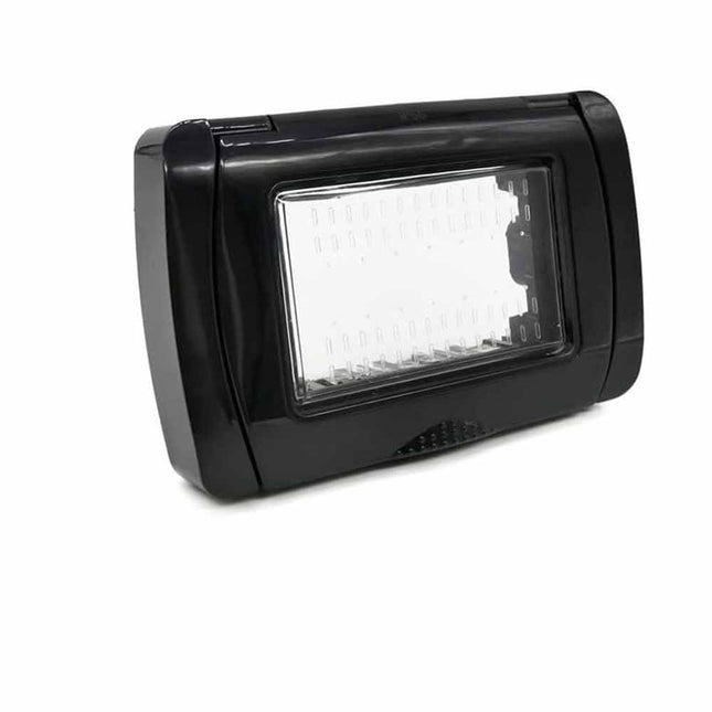 Placca idrobox 4 posti compatibile con vimar plana IP55 coperchio modulo cassetta 503 nero - enzoled