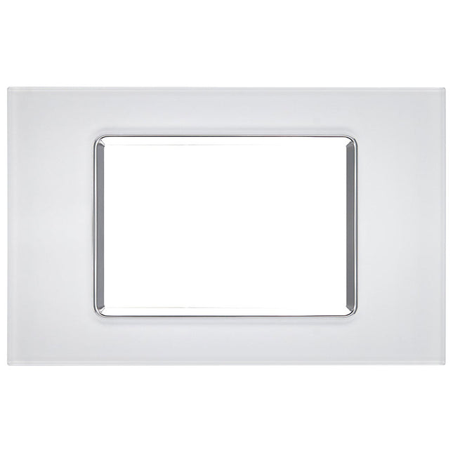 Placchetta  in vetro a 3 4 7 posti bianca cassetta 503 compatibile con living light supporto cover - enzoled