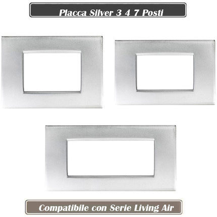 Placchetta per interruttore a 3 4 7 posti silver cassetta 503 compatibile con living air supporto cover - enzoled