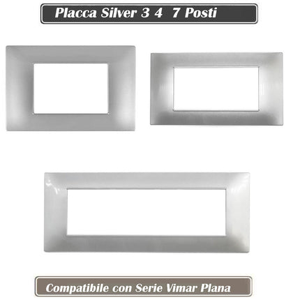 Placchetta per interruttore a 3 4 7 posti silver cassetta 503 compatibile con vimar plana supporto cover - enzoled