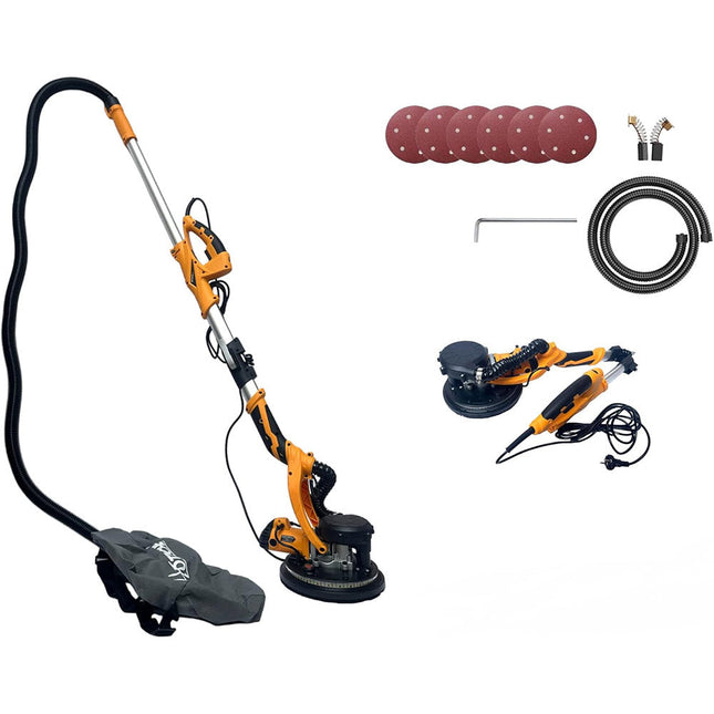 Levigatrice a giraffa per muro soffitto pareti cartongesso 800 watt con led pieghevole con manico estensibile disco da Ø 225 mm - enzoled