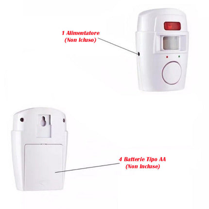 Allarme con due telecomandi infrarossi antifurto con sensore rilevatore di movimento di 110° sirena 105 db - enzoled