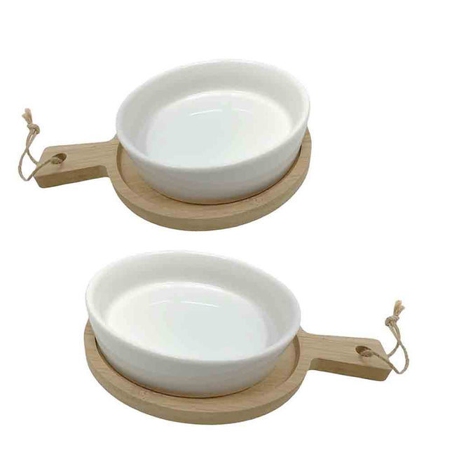 Set aperitivo 2 ciotole in ceramica con supporto tagliere in legno antipastiera finger food - enzoled