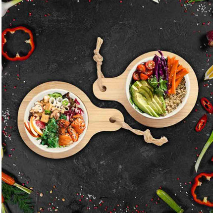 Set aperitivo 2 ciotole in ceramica con supporto tagliere in legno antipastiera finger food - enzoled