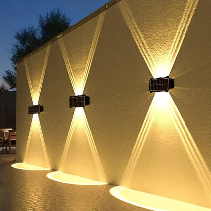 Applique a parete a doppia emissione da esterno con pannello solare lampada da muro da 8 e 12 led a doppia colorazione di luce fredda e calda - enzoled