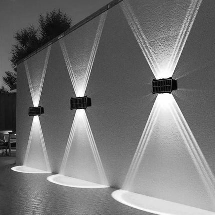 Applique a parete a doppia emissione da esterno con pannello solare lampada da muro da 8 e 12 led a doppia colorazione di luce fredda e calda - enzoled