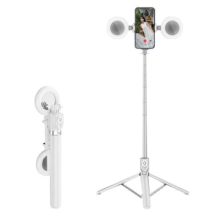 Bastone selfie stick bluetooth con telecomando allungabile fino a 170 cm cavalletto porta cellulare con 2 luci ring light - enzoled