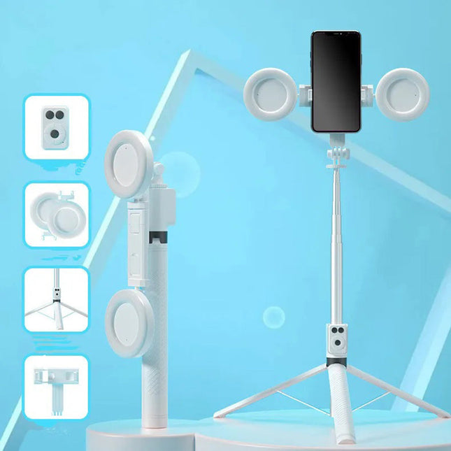 Bastone selfie stick bluetooth con telecomando allungabile fino a 170 cm cavalletto porta cellulare con 2 luci ring light - enzoled