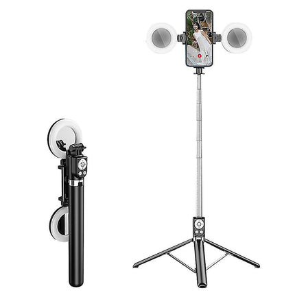 Bastone selfie stick bluetooth con telecomando allungabile fino a 170 cm cavalletto porta cellulare con 2 luci ring light - enzoled