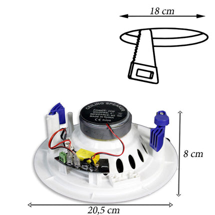 Coppia di casse bluetooth amplificate da incasso per filodiffusione cassa altoparlante 20 watt per soffitto 8 Ohms - enzoled