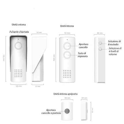Citofono wireless senza fili monofamiliare con funziona apri porta campanello per casa 300 metri 8 suonerie - enzoled