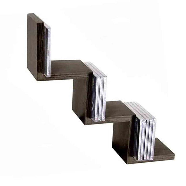 Mensola da Parete a Zig Zag in Legno scuro mdf 3 ripiani scaffale a muro 59x12 - enzoled