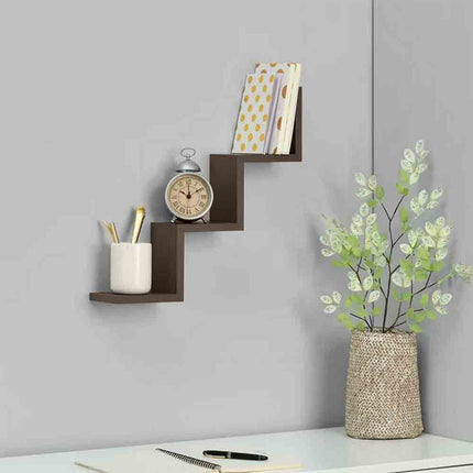 Mensola da Parete a Zig Zag in Legno scuro mdf 3 ripiani scaffale a muro 59x12 - enzoled