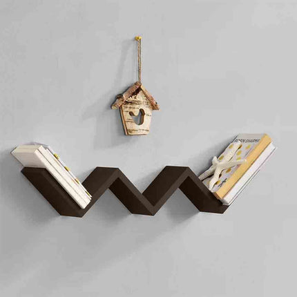 Mensola da Parete a Zig Zag in Legno scuro mdf 3 ripiani scaffale a muro 59x12 - enzoled