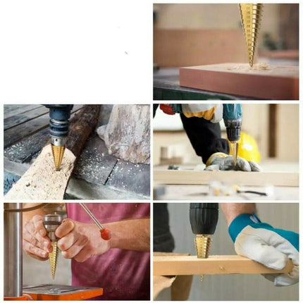 Punta conica per trapano a scalini diametro da 4 a 30 mm fresa a gradini in acciaio hss rivestimento in titanio per fori su acciaio ottone rame alluminio legno - enzoled