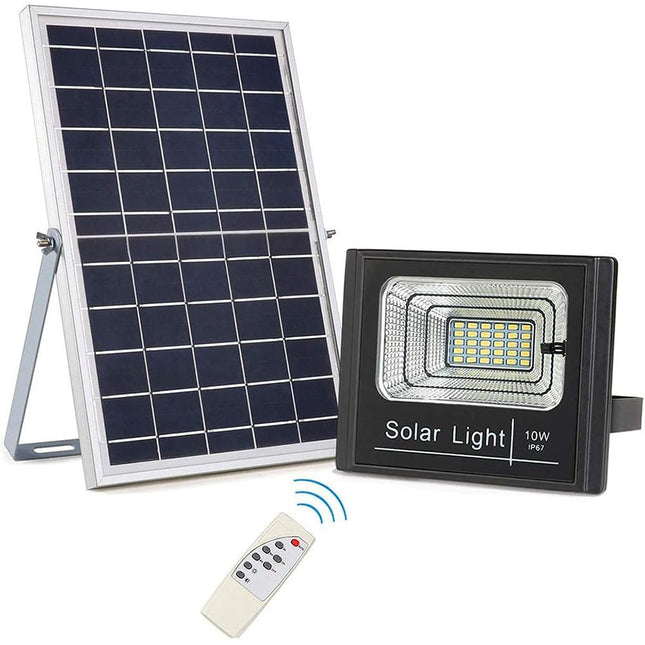 Faro led 10 watt con pannello solare sensore crepuscolare per esterno  a luce fredda 6500k con telecomando timer IP66 - enzoled