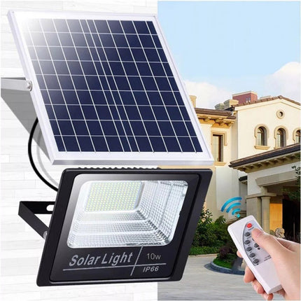 Faro led 10 watt con pannello solare sensore crepuscolare per esterno  a luce fredda 6500k con telecomando timer IP66 - enzoled