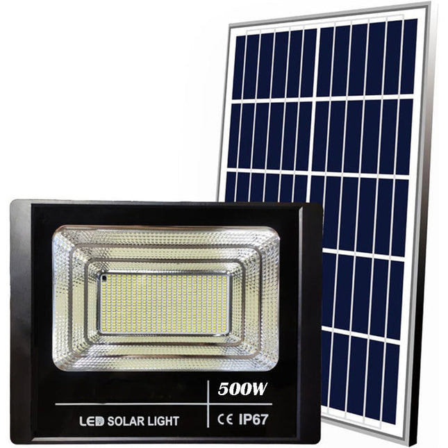 Faro led con pannello solare 500 watt faretto con sensore crepuscolare illuminazione da esterno Ip67 luce fredda 6500k - enzoled