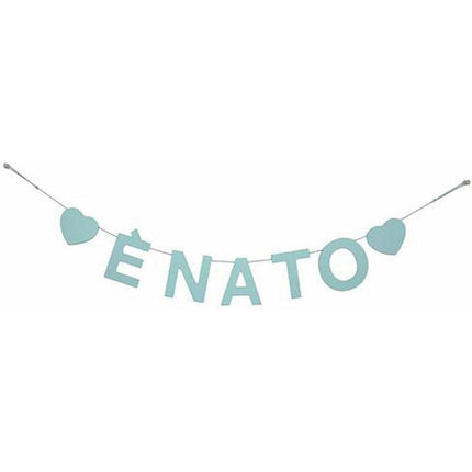 Festone in legno striscione per feste con scritta è nato è nata per bimbo bimba festa nascita - enzoled