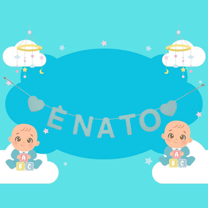 Festone in legno striscione per feste con scritta è nato è nata per bimbo bimba festa nascita - enzoled