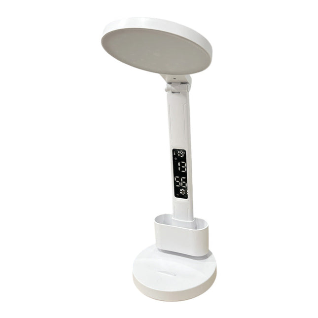 Lampada da scrivania touch a led con porta penna orologio ricaricabile pieghevole dimmerabile a tripla colorazione luce fredda calda naturale - enzoled