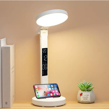 Lampada da scrivania touch a led con porta penna orologio ricaricabile pieghevole dimmerabile a tripla colorazione luce fredda calda naturale - enzoled