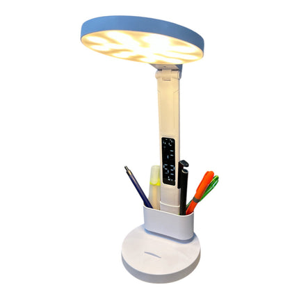 Lampada da scrivania touch a led con porta penna orologio ricaricabile pieghevole dimmerabile a tripla colorazione luce fredda calda naturale - enzoled