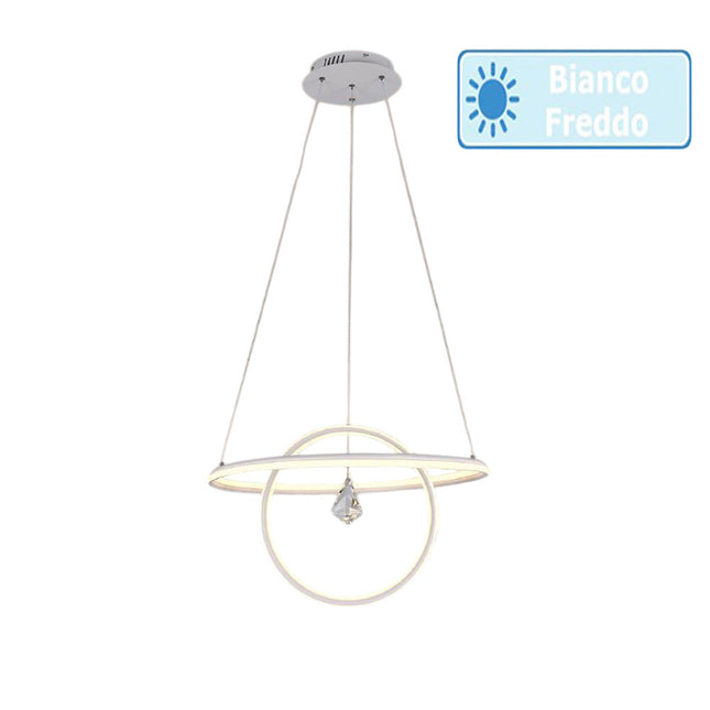 Lampadario led moderno 2 anelli 70 watt lampada con cristallo a luce fredda 6500k calda 3000k naturale 4000k - enzoled