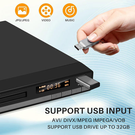 Lettore DVD CD in HD con uscita HDMI e RCA con telecomando ingresso usb con display mp3 jpeg divx - enzoled